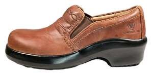 Ariat Brown Leather Composite Toe Expert Safety Shoe Slip-On Clog Womens Size 7C